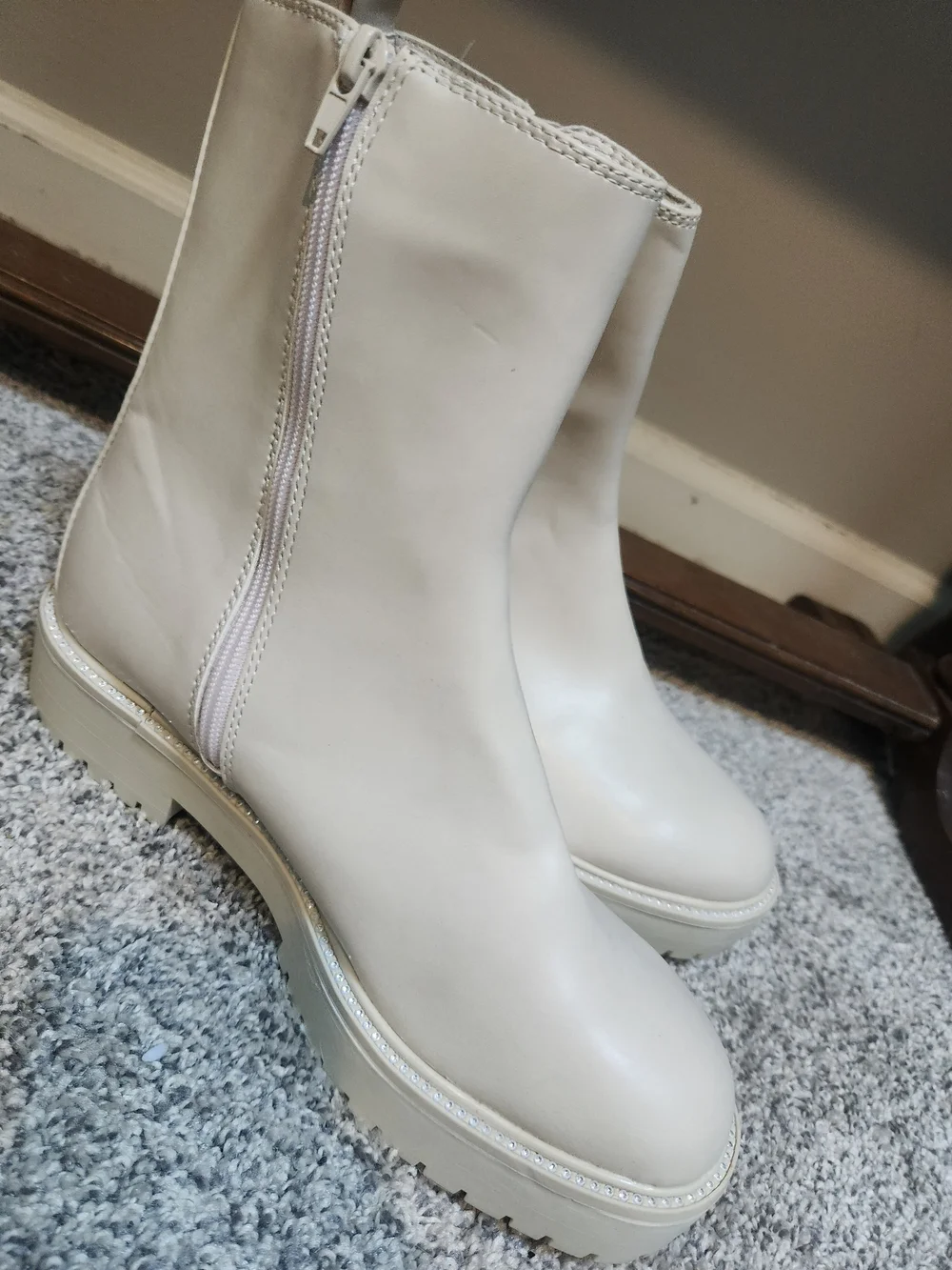 Time and Tru Cream Platform Ankle Boots